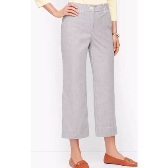 TALBOTS Women's Pinstripe Capri Wide Leg Chino 12 Nautical Coastal Resort Casual - Picture 1 of 11